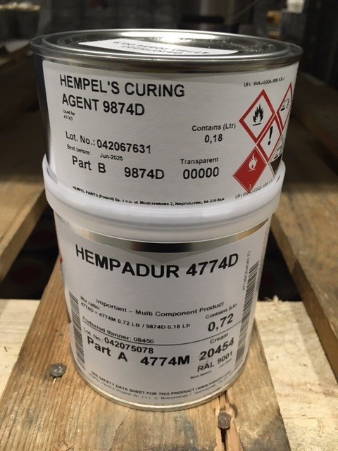 Hempadur 4774D Colour 20454 (Hempadur 4774M Base + Hempel's Curing Agent 9874D), 0,9 ltr. Hempadur 4774D Colour 20454 (Hempadur 4774M Base + Hempel's Curing Agent 9874D), 0,9 ltr.